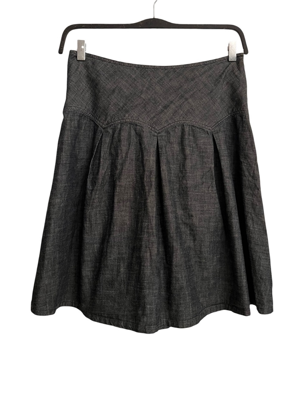 Valerie Stevens Dark Wash Denim Black Blue Pleated Flared Mini Skirt Size 6 - Picture 2 of 6